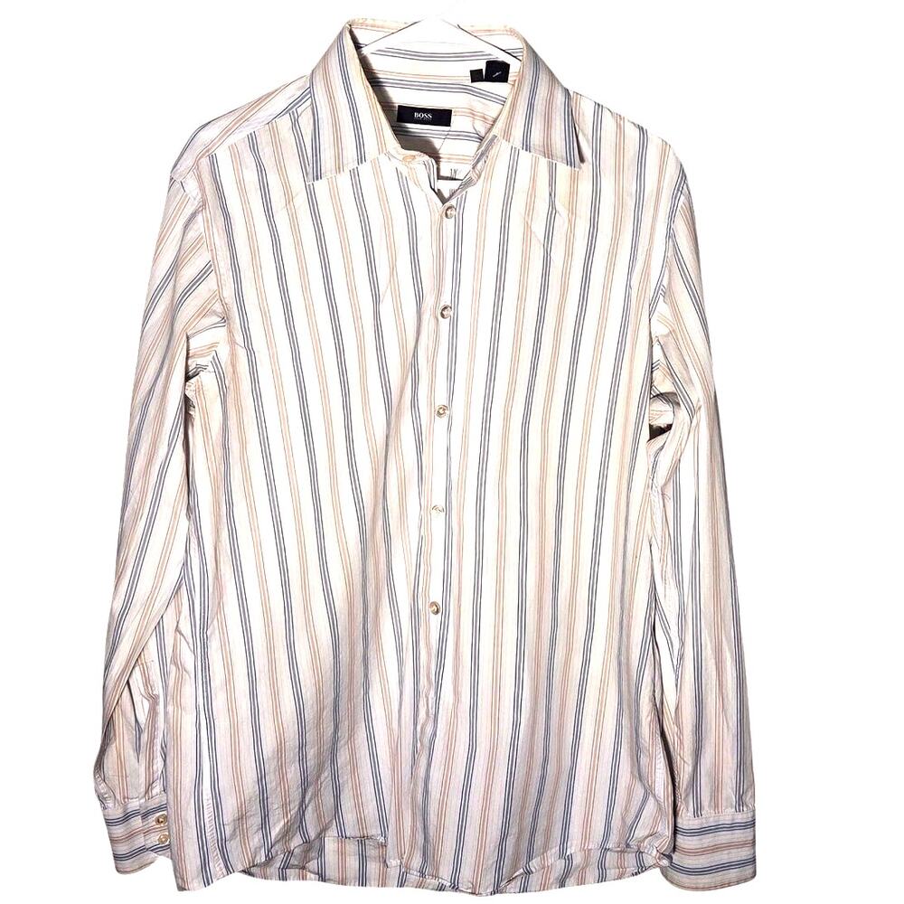 Hugo Boss Men's White Striped Dress Shirt - Size 16.5/34-35
